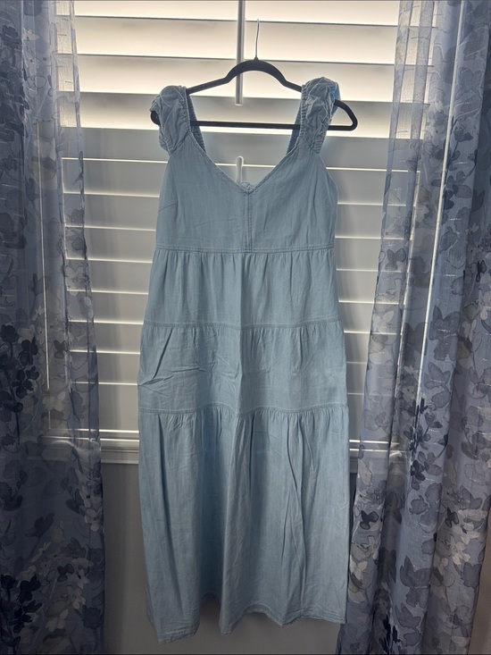 Old Navy Dresses & Skirts - Old Navy Light Blue Jean Tiered Maxi Dress with Ruffled Straps